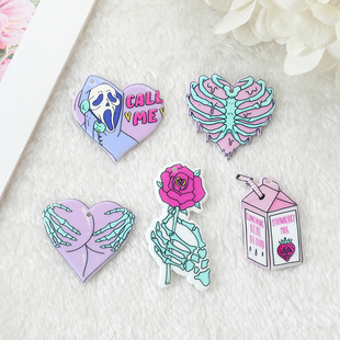 10Pcs Pastel Goth Charms Skull Rose Buttock Creepy Acrylic J