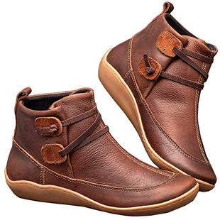 Women Flat Boots Ladies Soft-soled Non-slip Hook Ankle Shoes