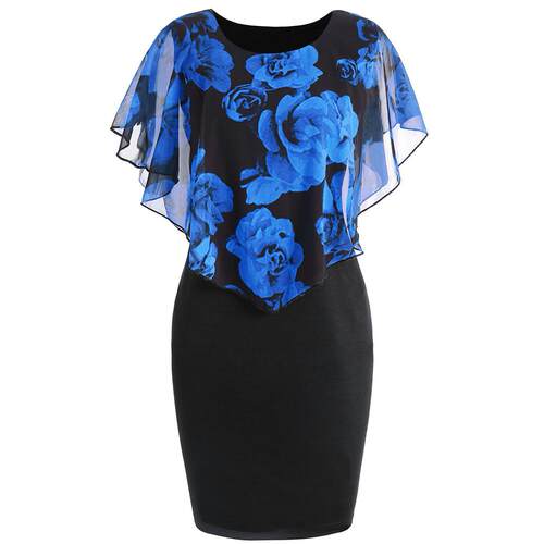 Plus Size Womens Dress Elegant Office Lady Rose Flower Print