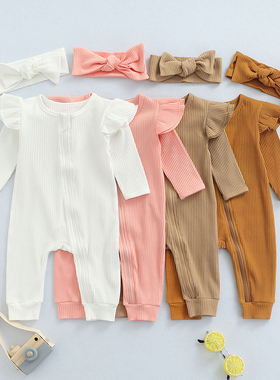 2pcs Newborn Baby Girls Boys Rompers 4 Colors Solid Fly Long