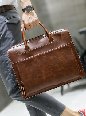 Brand Men's Briefcase Handbag Crazy Horse Pu Leather Messeng