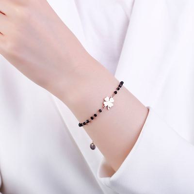 Rose Gold Clover Stainless Steel Charm Bracelets Women's Bla