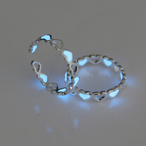 Adjustable Hollow Heart Luminous Ring Glow In Dark Silver Co