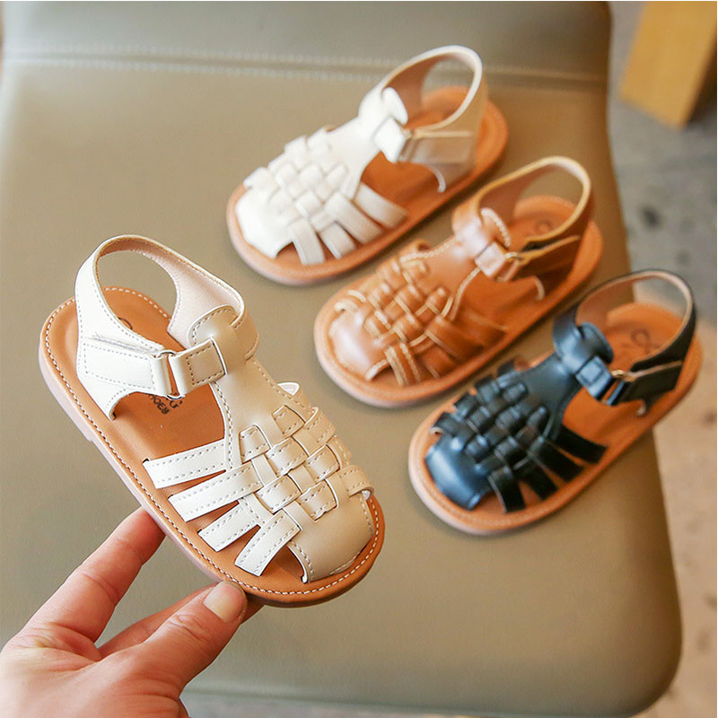 2022 New Vintange Weave Solid Girl's Sandals Closed Toe Sand