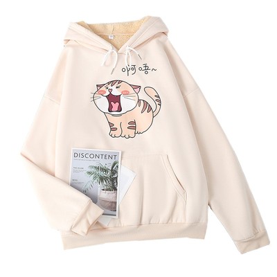 Kawaii Cartoon Anime Ah Woo Cat Harajuku Sweatshirt Women Ho