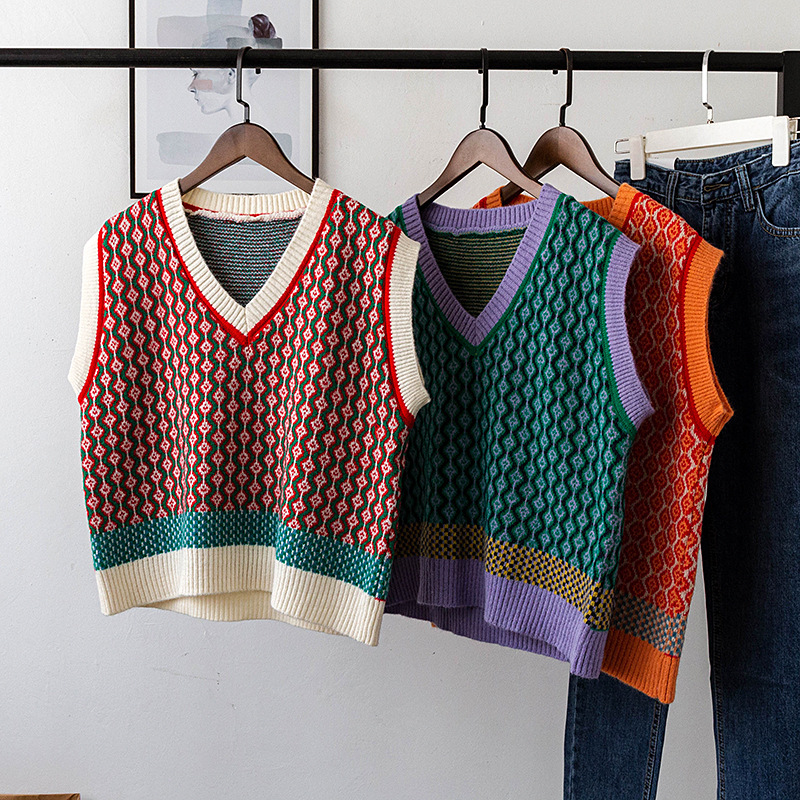 Chic Vintage Argyle Sweater Vest for Women 2020 Spring Winte