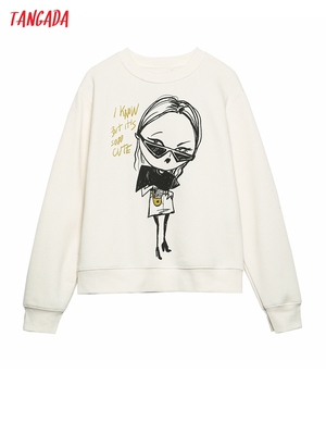 Tangada New Arrival Women Fashion Charater Print Fleece Swea