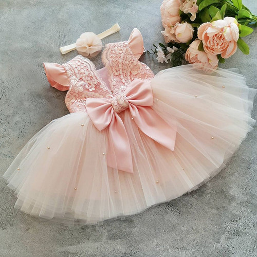 Girls Princess Bowknot Dress Toddler Baby Kids Ruffles Lace