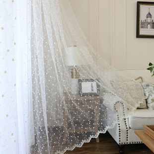 White Floral Embroidered Sheer Curtain For Living Room Moder