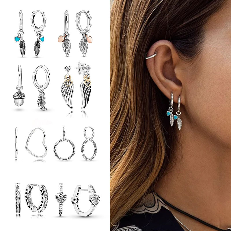 HOMOD Fashion Silver Color Earings For Women Feather Hear Pe