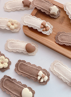 2pcs/lot Children Hair Clips Lace Bear Bows Girls Headbands