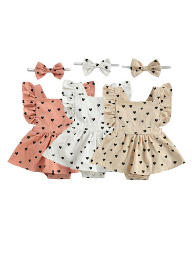 Infant Newborn Baby Girls Hearts Bodysuits Dress Ruffled Jum