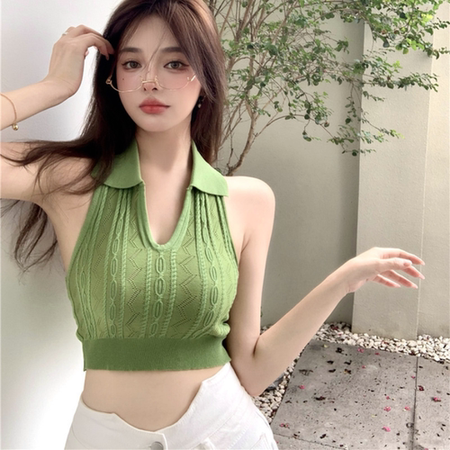 Crop Tops Sexy Knitted Solid Color Tanke Top Women Halter Of