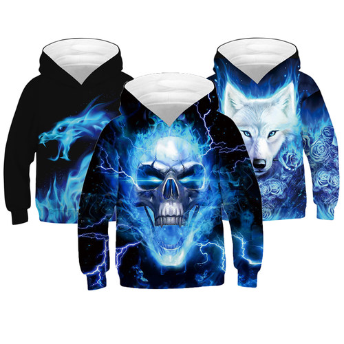 Thunderbolt Skull Boys Hoodies 3D Digital Printing Wolf Casu