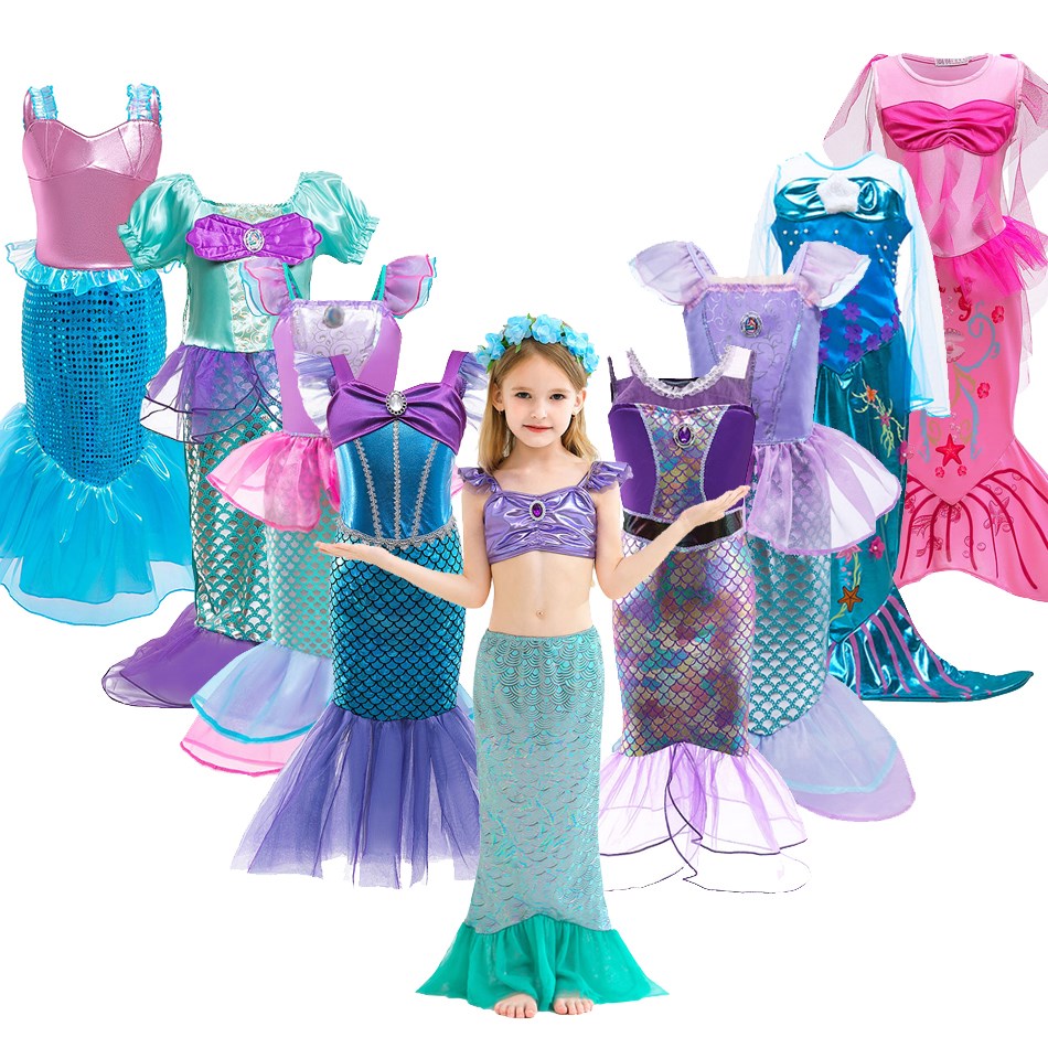 Girls Little Mermaid Costume Kids Birthday Halloween Princes