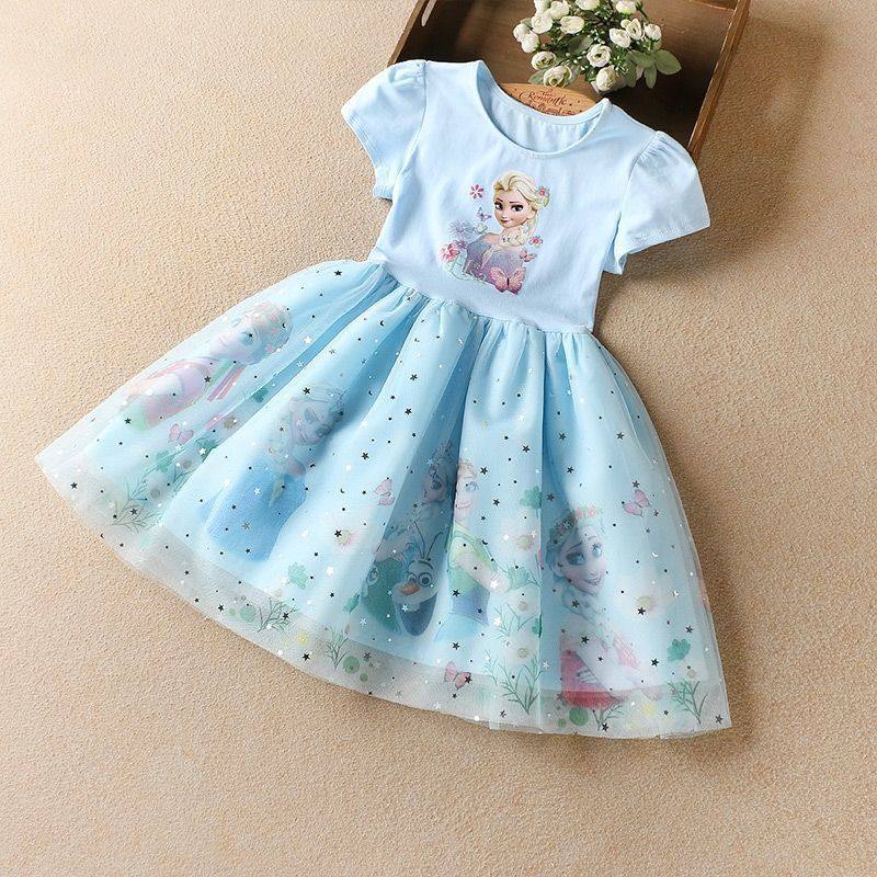 Girls Cartoon Dress 2022 Summer Frozen Fashion Children's El