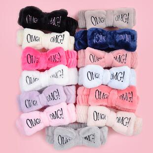 2021 New OMG Letter Coral Fleece Wash Face Bow Hairbands For