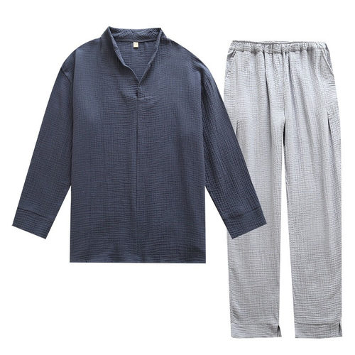 Autumn And Winter Men's Soft Solid Color Pajamas Set 100% Ga