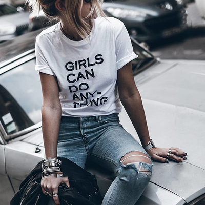 ONSEME Girls Can Do Anything Slogan T Shirts Female Hipster