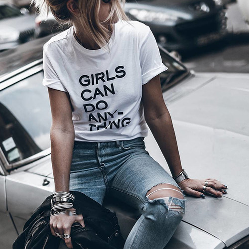 ONSEME Girls Can Do Anything Slogan T Shirts Female Hipster