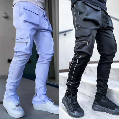 Mens Cargo Pants Gyms Fitness Sportswear Reflective Trouser