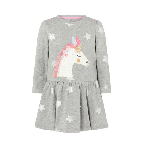 Jumping Meters Long Sleeve Grey Unicorn Princess Girls Dress
