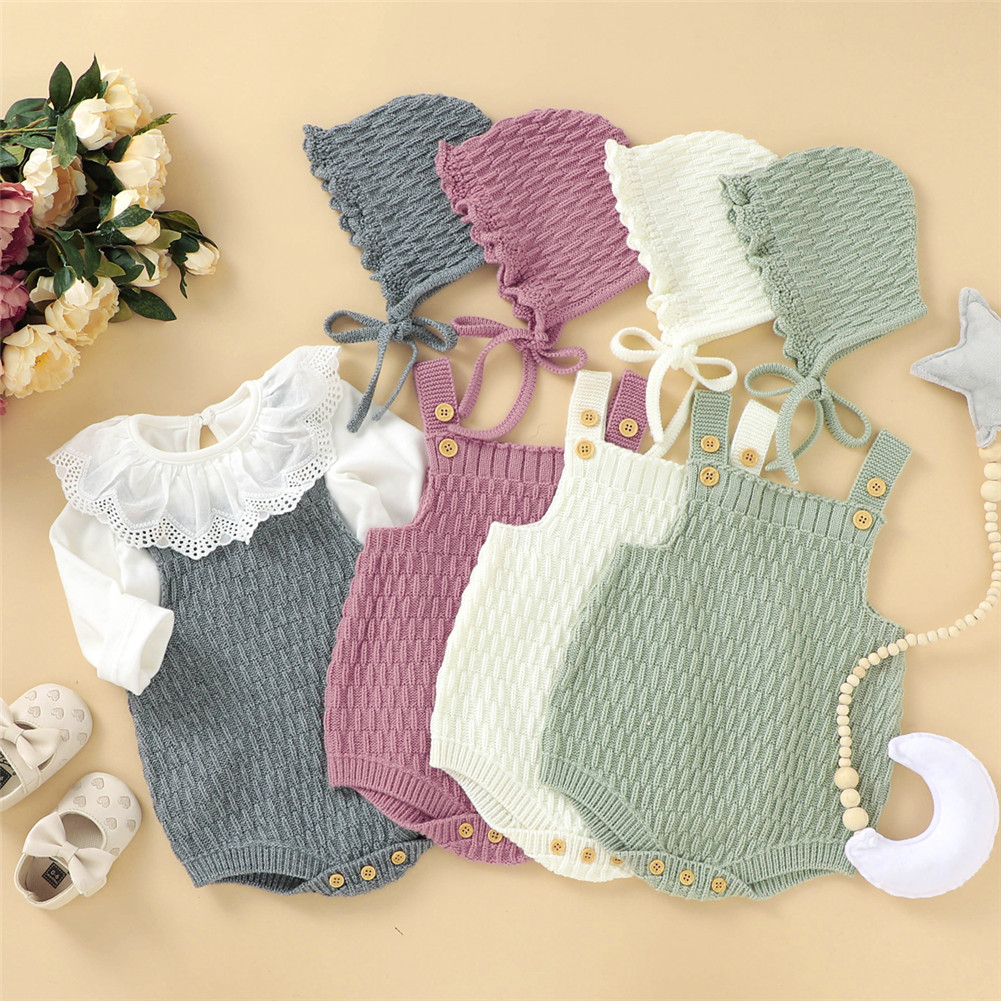 2Pcs Set Baby Knitted Romper Clothes Set Cotton Triangle Cro