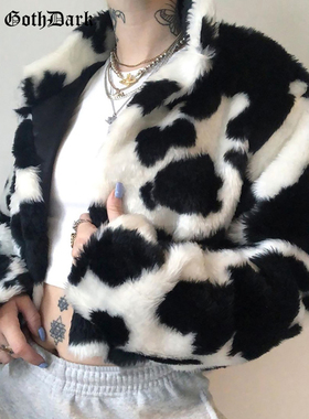 Goth Dark Punk Style Gothic Crop Faux Fur Coats Fashion Colo