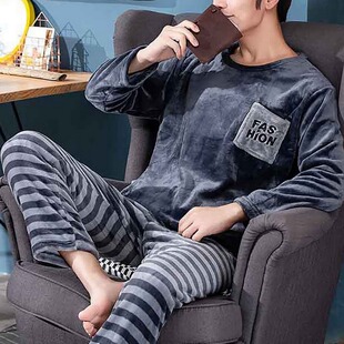 Pajama Man Warm Sleepwear Men's Flannel Winter Thick Pajamas