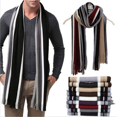 New Men's Winter Warm Cashmere Scarf Classic Striped Busines