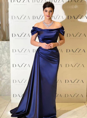 Elegant Navy Blue Prom Dress 2021 With Detachable Train Simp
