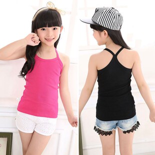 Hot Summer Cotton Girls Vest Sleeveless Solid Color T-shirts
