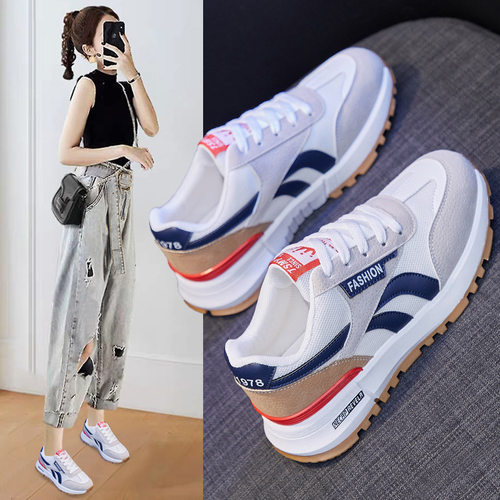 2021 New Women Casual Sport Shoes Girl Set Leather Mesh Patc