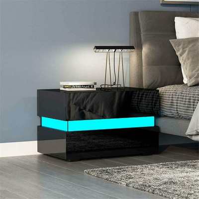 RGB LED Nightstand Coffee Table Magazine Bed side Table Cabi