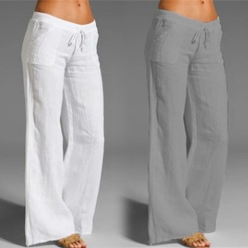 Summer Oversized Wide Leg Pants Women Vintage Cotton Linen P