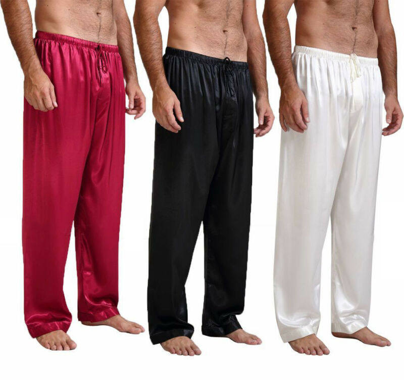 Mens Nightwear Sleepwear Pants Bath Pajamas Satin Silk Long