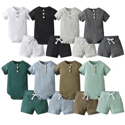 Summer Newborn Baby Boys Girls Clothes Set Cotton Solid Knit