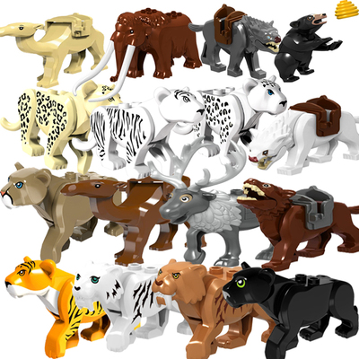 Building Bricks Locking Animals Tiger Leopard Elephant Wolf