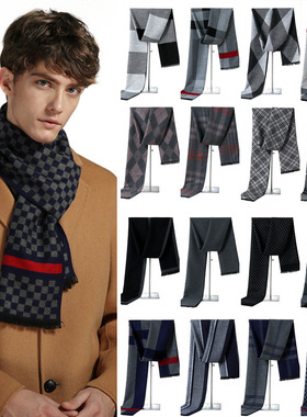 Luxury Brand winter Plaid Cashmere Scarf for Men Warm Neck S
