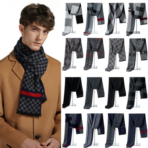 Luxury Brand winter Plaid Cashmere Scarf for Men Warm Neck S