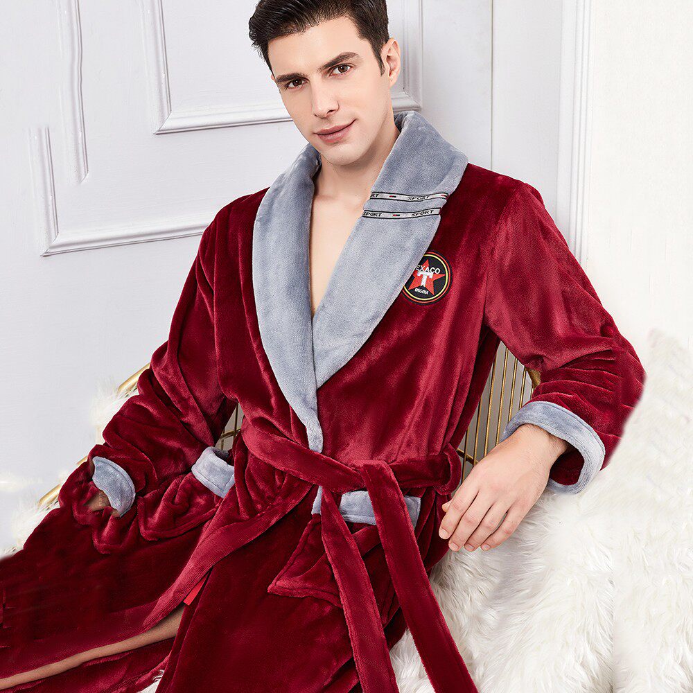 Plus Size 3XL Flannel Men Robe Sleepwear Winter Warm Kimono