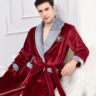Plus Size 3XL Flannel Men Robe Sleepwear Winter Warm Kimono