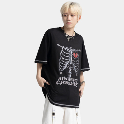 Hip Hop Oversized T-Shirt Mens Skull Letter Printed Setwear