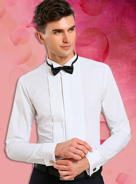 Wing Tip Collar Tuxedo Shirt Long Sleeve Men's French Cuff B