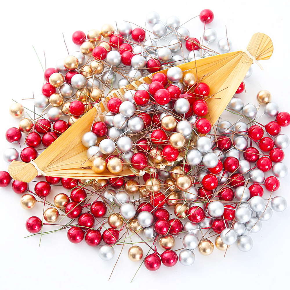 50/100pcs/Lot mini plastic berry artificial flower red cherr