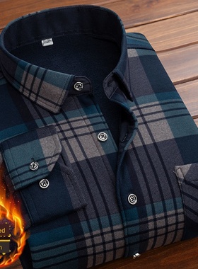 Formal Shirt For Men  Long Sleeve Fleece Warm Plaid Oversize