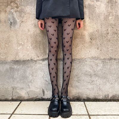 Lolita Cute Anime Black Love Print Tights Gothic Women Sexy
