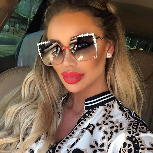Oversized Square Sun Glasses Ladies 2022 New Luxury Pearl Su