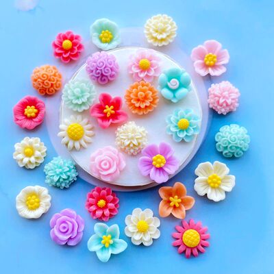 30Pcs Kawaii Cute Mixed Flowers Flat back Resin Cabochons Sc