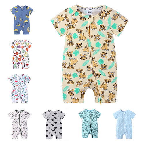 Short-Sleeve Baby Rompers Animal Dinosaur Print Baby Boy Clo